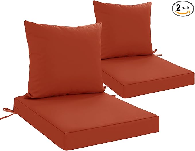 Outdoor Chair Cushions, Waterproof Outdoor Cushions for Patio Furniture w/Fade-Resistant, Removable & Machine-Washable Covers, 19x19 Inch, Ideal for Seat in Gardens/Porch – Set of 2, Rust