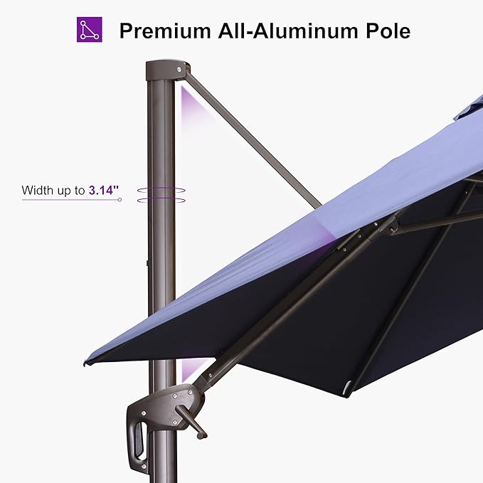 PURPLE LEAF 9 Feet Patio Umbrella Square Cantilever Umbrella Outdoor with 360° Rotation and Aluminum Offset Hanging for Pool Deck Garden Backyard, Navy Blue
