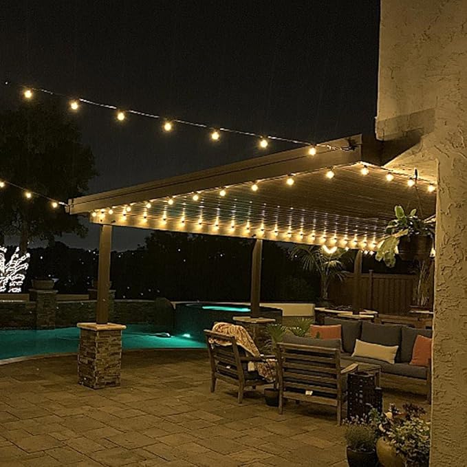 Novelty Lights 25 Feet G40 LED Patio String Lights with 25 Bulbs, Warm White, Weather Resistant and Shatterproof Replaceable Plastic Globe Bulbs, Brown Wire