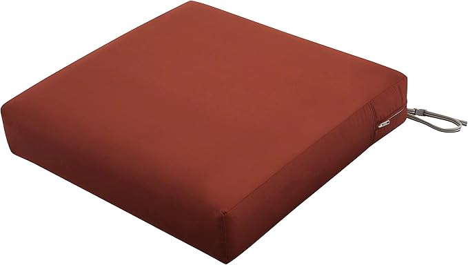Classic Accessories Ravenna Water-Resistant 21 x 19 x 5 Inch Outdoor Seat Cushion, Durable Patio Furniture Cushion with Straps,Spice, Patio Loveseat Cushion