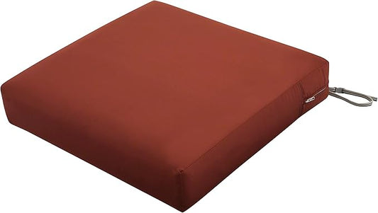 Classic Accessories Ravenna Water-Resistant 21 x 19 x 5 Inch Outdoor Seat Cushion, Durable Patio Furniture Cushion with Straps,Spice, Patio Loveseat Cushion