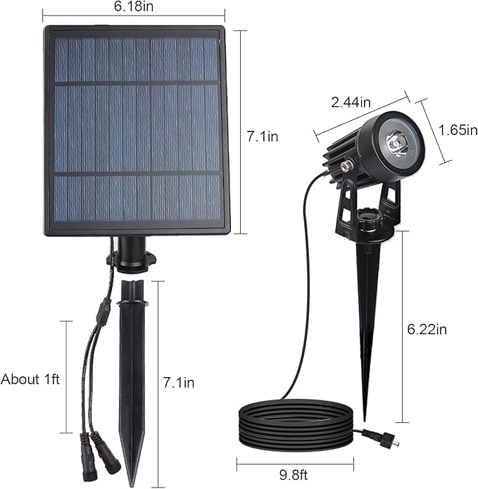 T-SUN 2W Solar Spotlights, LED Solar Powered Landscape Lights Outdoor Waterproof Solar Security Wall Lights Auto ON/Off Dual Head Light for Garden Yard Patio(Cold White)