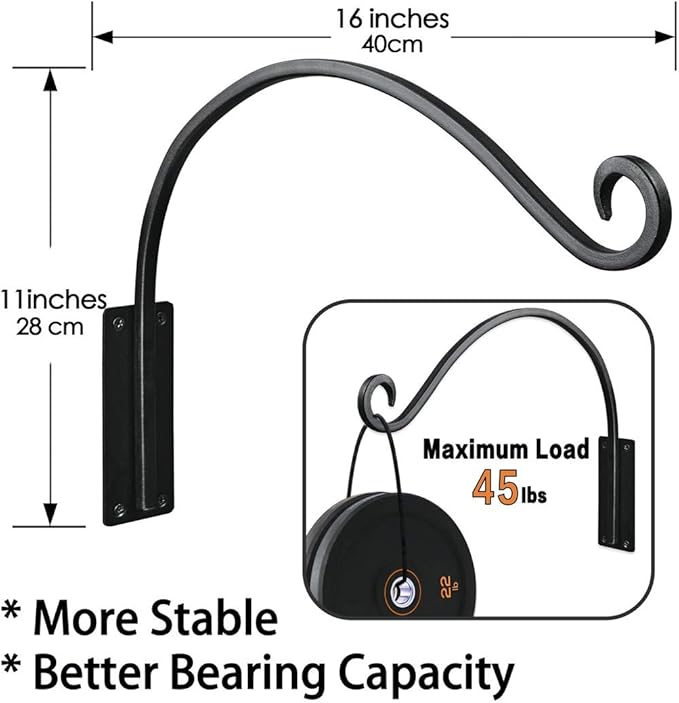Heavy Duty Plant Hanger Bracket - Outdoor Hand-Forged Hanging Plant Bracket Durable and Stable Bird Feeder Hanger