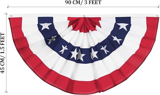USA Pleated Fan Flag American US Bunting Flag Patriotic Half Fan Banner Flag with Canvas Header and Brass Grommets for 4th of July Memorial Day Indoor Outdoor Decoration (30, 1.5x3 Feet)