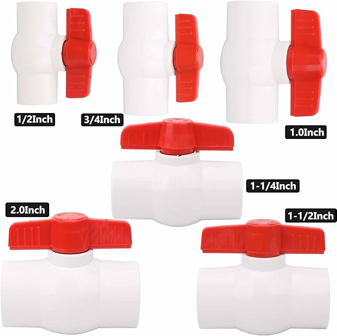 6Pcs 3/4" PVC Ball Valve Water Pipe Shut-off Valve Socket with Red T-Handle for Cold Water Supply lines, Irrigation Pipe fitting System(Socket x Socket), Schedule 40