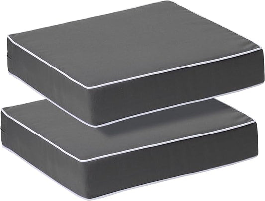 PNP FKJP 2 Pack Outdoor Chair Cushion 20" X 20" X 4", Waterproof Outdoor Seat Cushions with Non-Skid Ties,Dark Gray (Cushion + Cover)