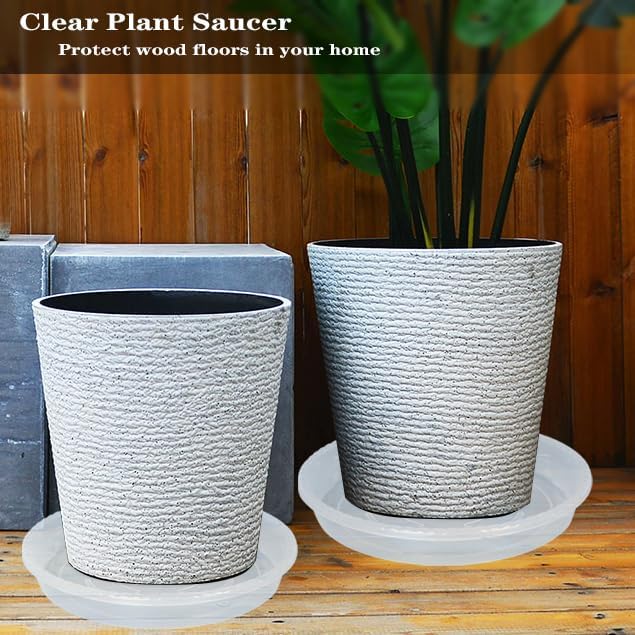 Plant Saucer 4 Pack of 16 inch, Clear Plastic Flower Plant Pot Saucer, Heavy Duty Plant Drip Trays Saucers for Indoor, Plant Water Tray for Planters