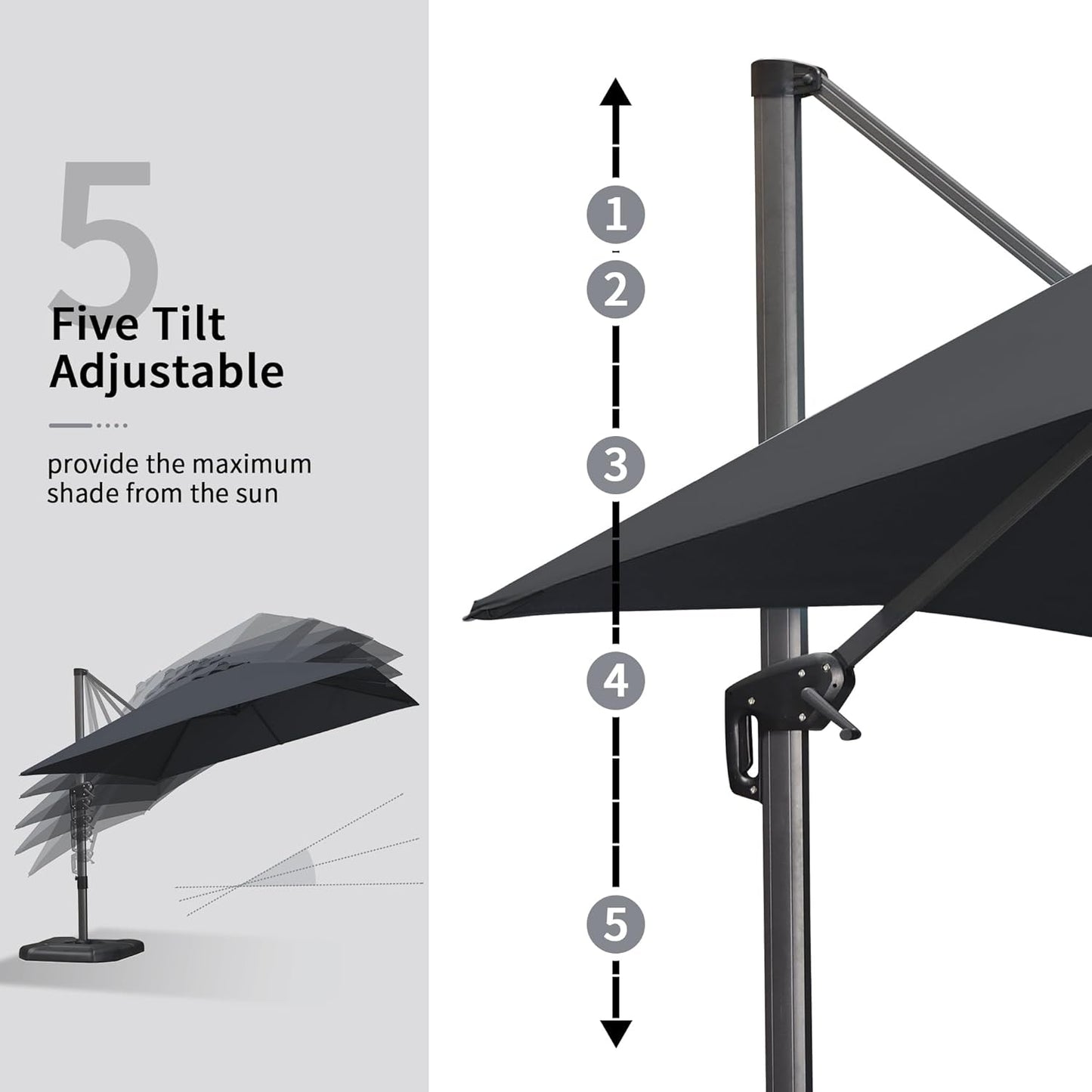 PURPLE LEAF 10 Feet Patio Umbrella Outdoor Cantilever Square Umbrella Aluminum Offset Umbrella with 360-degree Rotation for Garden Deck Pool Patio Black