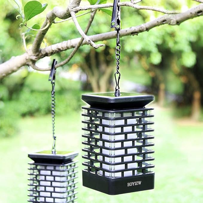 EOYIZW 99 LED Solar Lantern Flickering Flame Lights - 2 Pack Waterproof Garden Lights for Patio Yard Porch Lawn Decorations - Blue Solar Lanterns