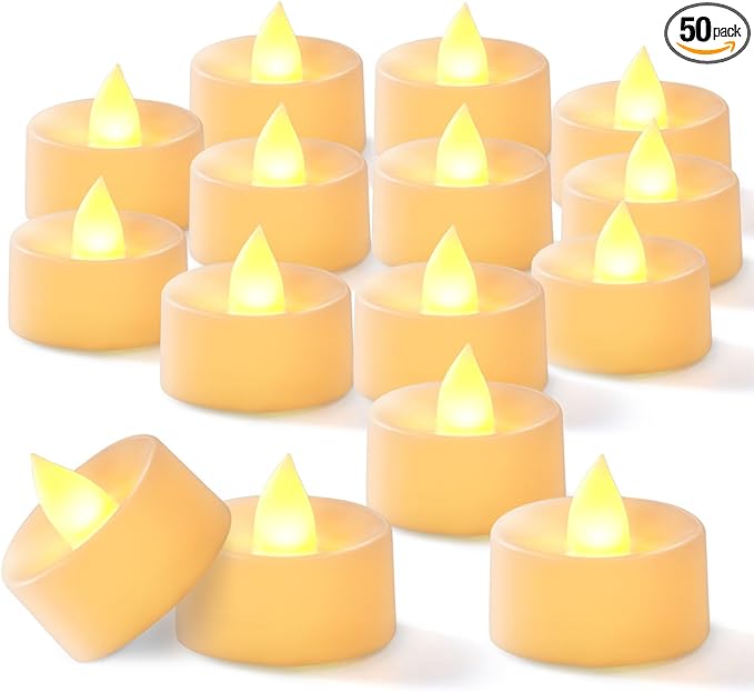 BEICHI Flameless Candles, 50Pack Battery Operated Candles, LED Tea Lights Candles Battery Operated, Flickering Fake Candles for Wedding Halloween Christmas Diwali- Warm Yellow