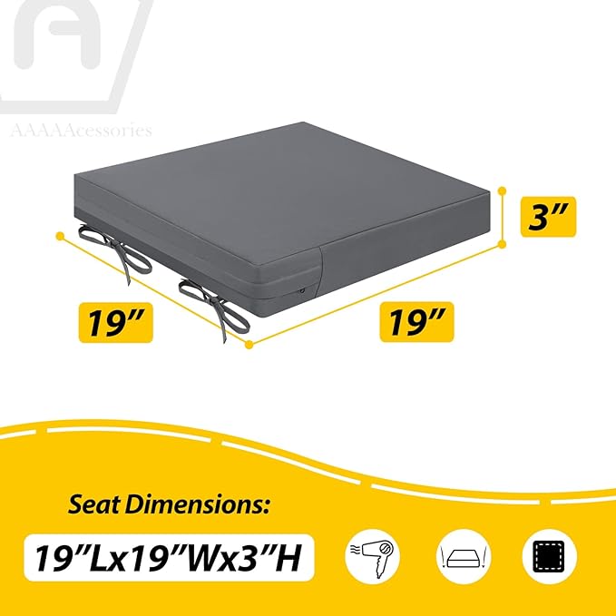 AAAAAcessories Outdoor Seat Cushions for Chairs, Waterproof, Fade-Resistant Patio Furniture Replacement Cushions, 19" x 19" x 3", Set of 2, Dark Gray
