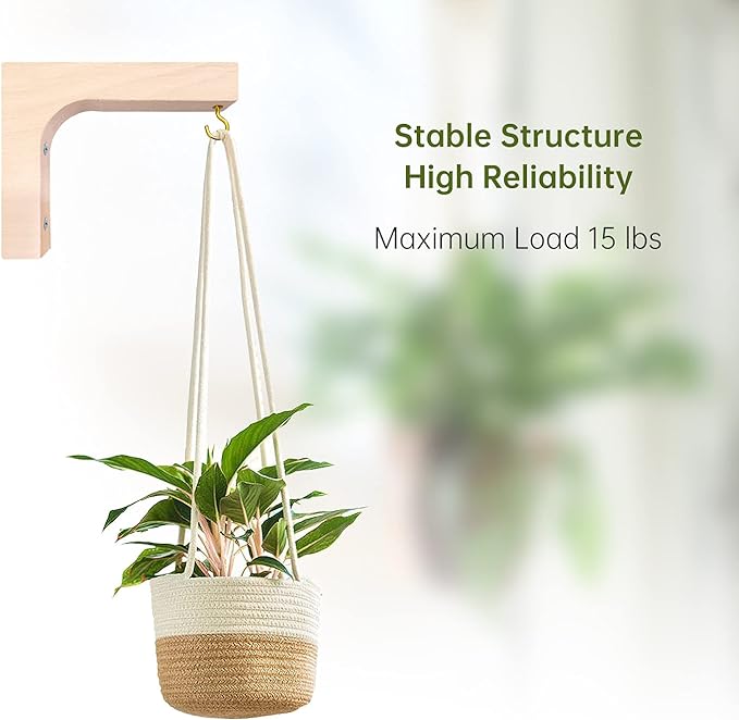 Jantens 2 Pack Hanging Plant Hook, Plant Hangers Indoor, Wooden Hanging Basket Hooks for Indoor Flower Baskets Pot Wind Chime Lanterns Planter