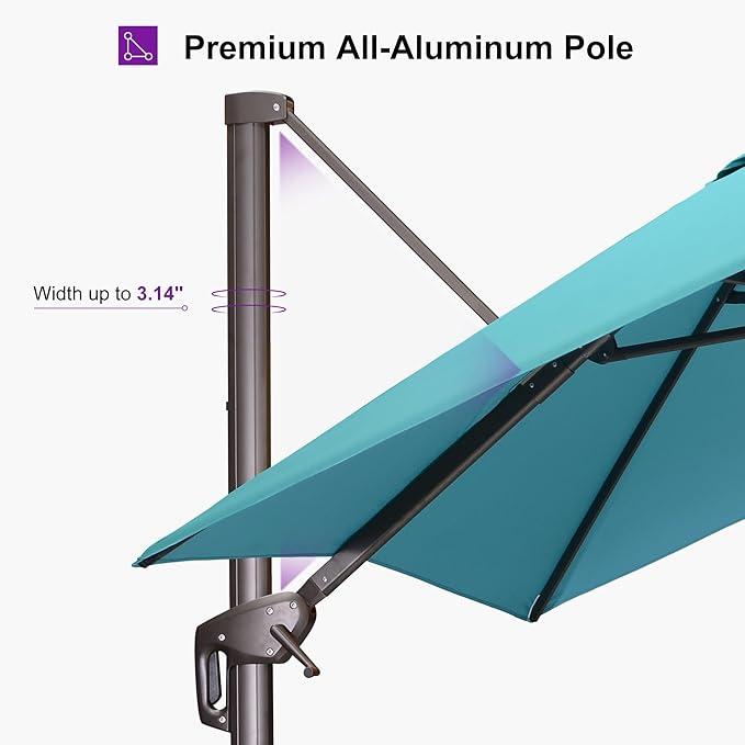 PURPLE LEAF 9 Feet Patio Umbrella Square Cantilever Umbrella Outdoor with 360° Rotation and Aluminum Offset Hanging for Pool Deck Garden Backyard, Turquoise