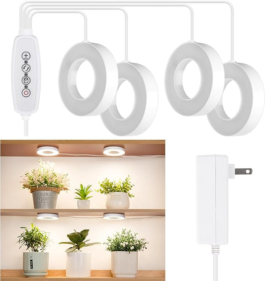 LORDEM Ceiling Grow Light for Indoor Plants, 192 LEDs Full Spectrum LED Plant Light, Plant Lamp with 3/6/12H Auto Switch, 4 Brightness Levels, Individual Bulb Control, Quad Head, Corded