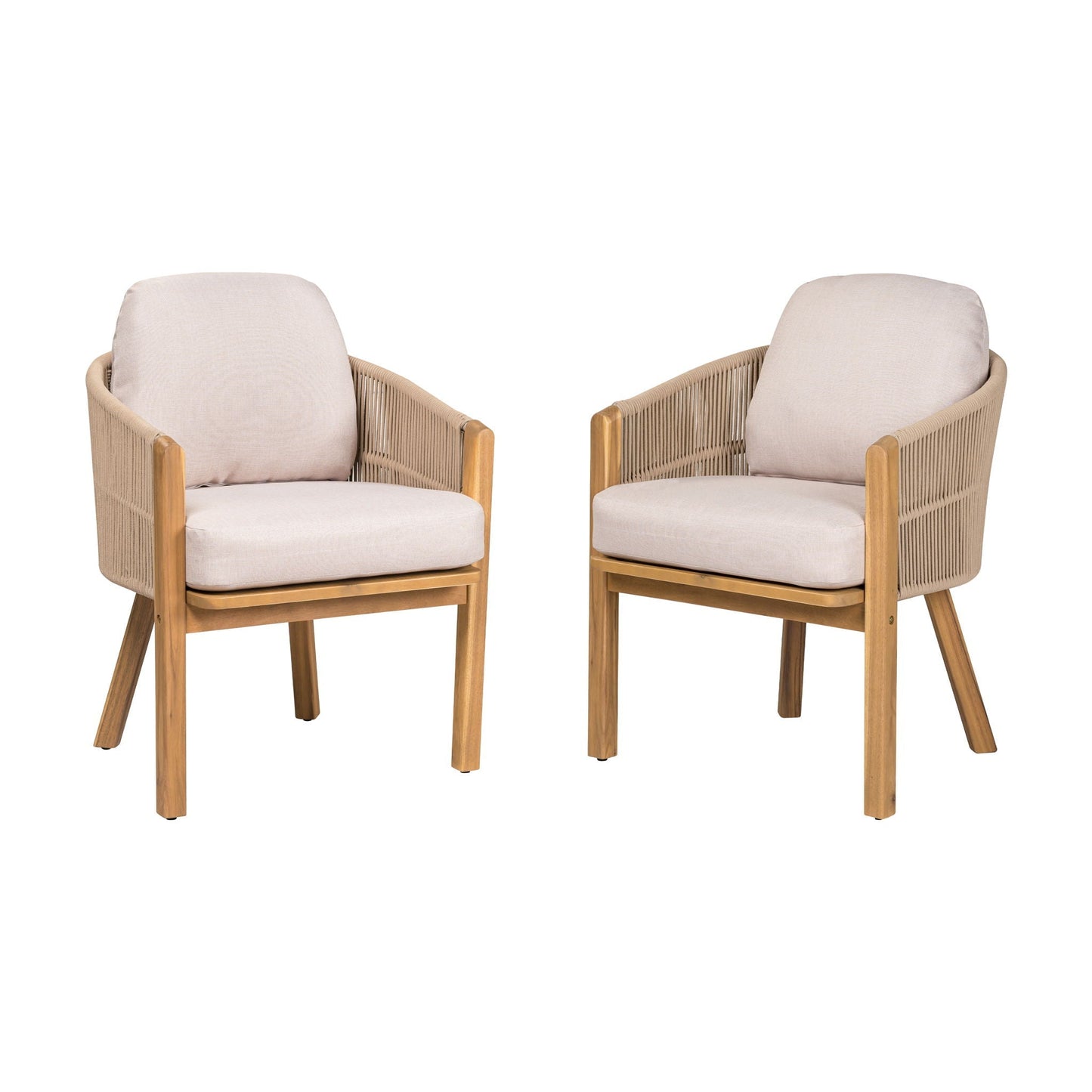 Grotta Outdoor Dining Arm Chair (Set of 2) - Teak / Beige
