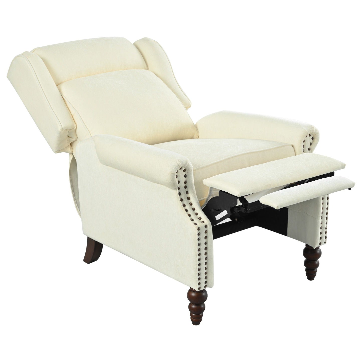Push Back Recliner Chair Upholstered With Classic Wing Back And Solid Gourd-Shaped Legs