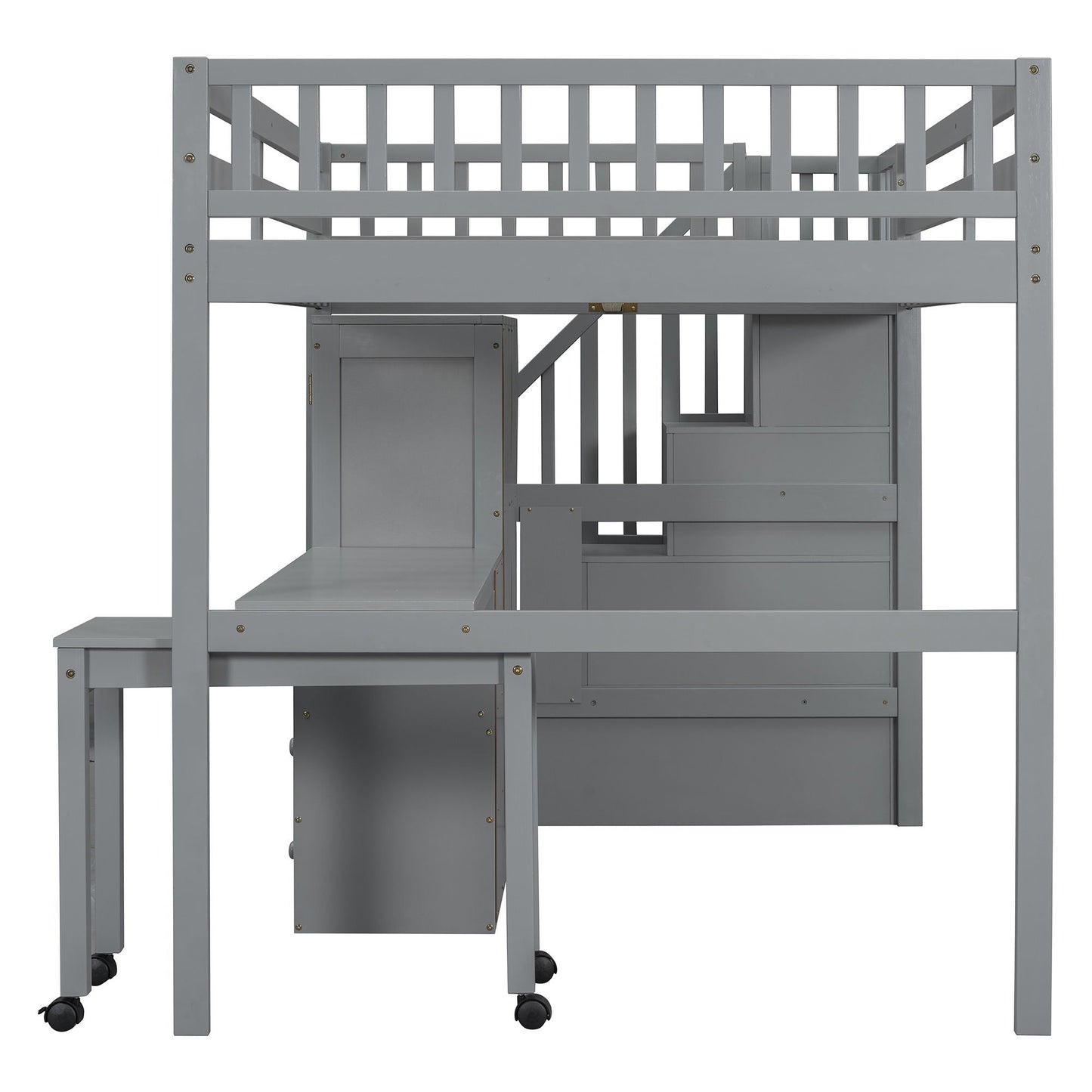 Loft Bed With Stairs, Bookshelf, Drawers, Desk & Wardrobe, Space Saving Multifunctional Furniture