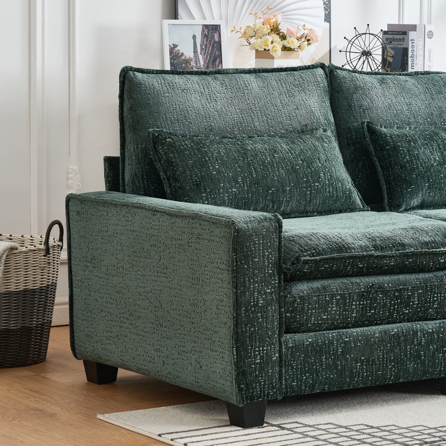 Modern Comfy Chenille L Shaped Sectional Sofa with Movable Ottoman