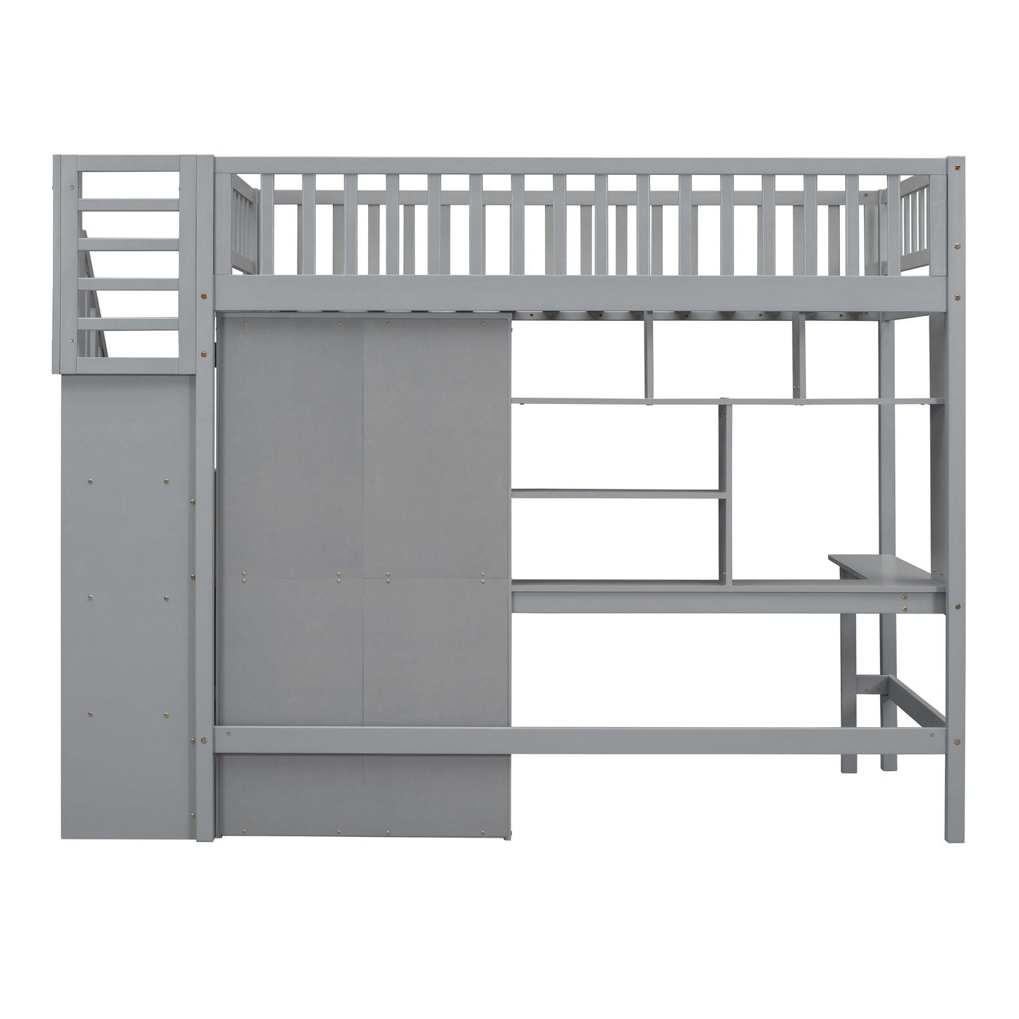 Loft Bed With Bookshelf, Drawers, Desk, And Wardrobe