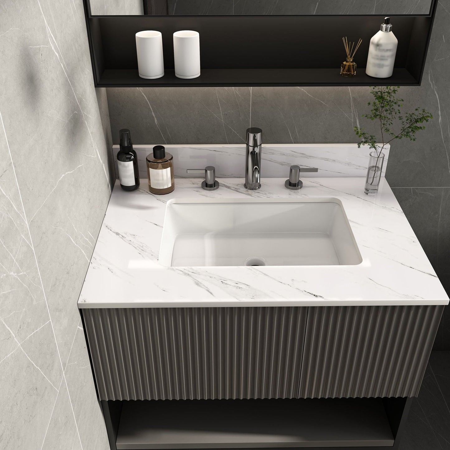 Bianco Carrara Venato Elegant Marble Vanity Top, Bathroom Vanity With Undermount Sink, Sintered Stone