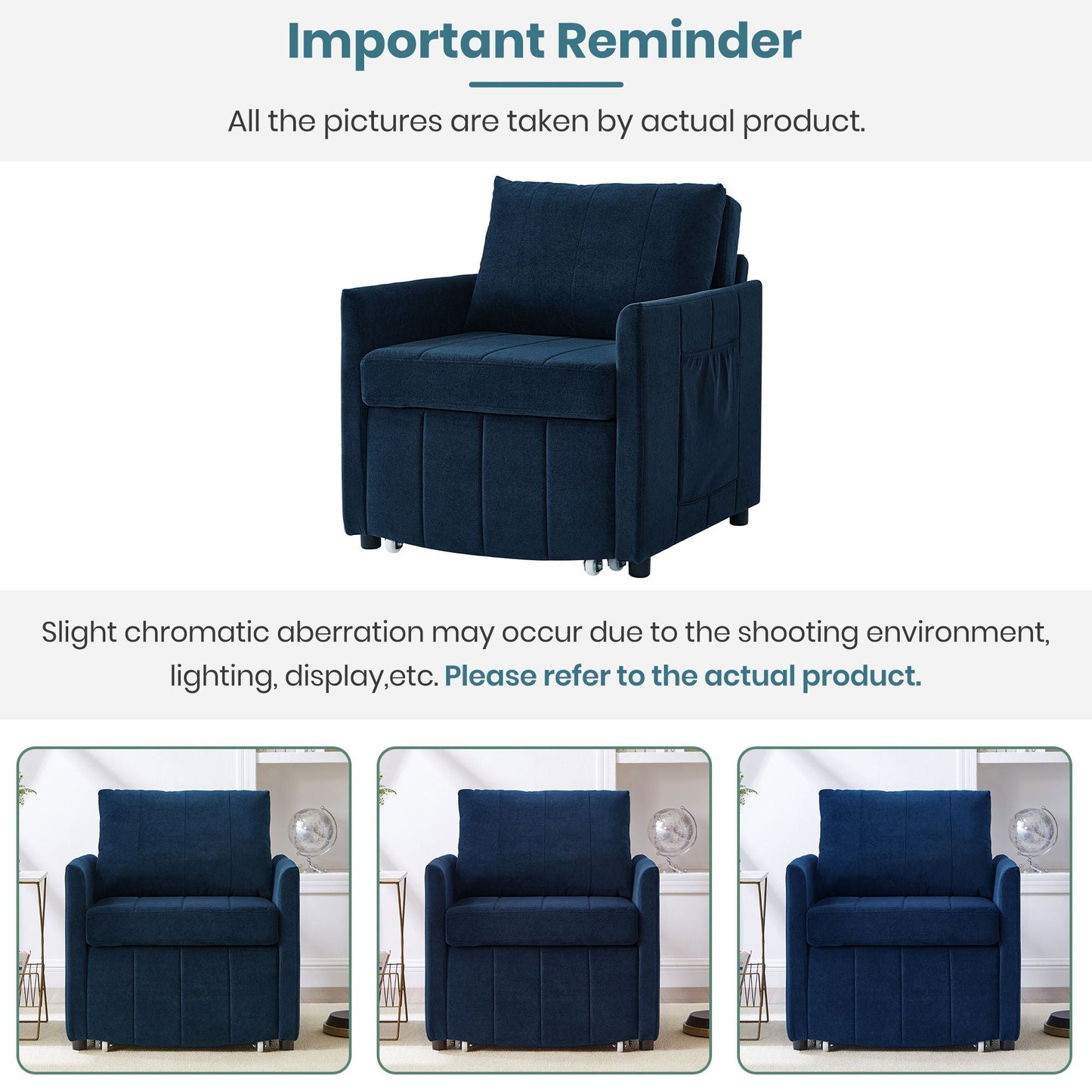 Upholstered Convertible Sleeper Sofa With 5 Position Backrest, Side Pockets, Storage