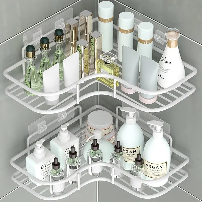 Bathroom Storage Rack Toilet Washroom Wall-Mounted Hole-Free Multi-Functional Iron Mesh Long Strip Organizer