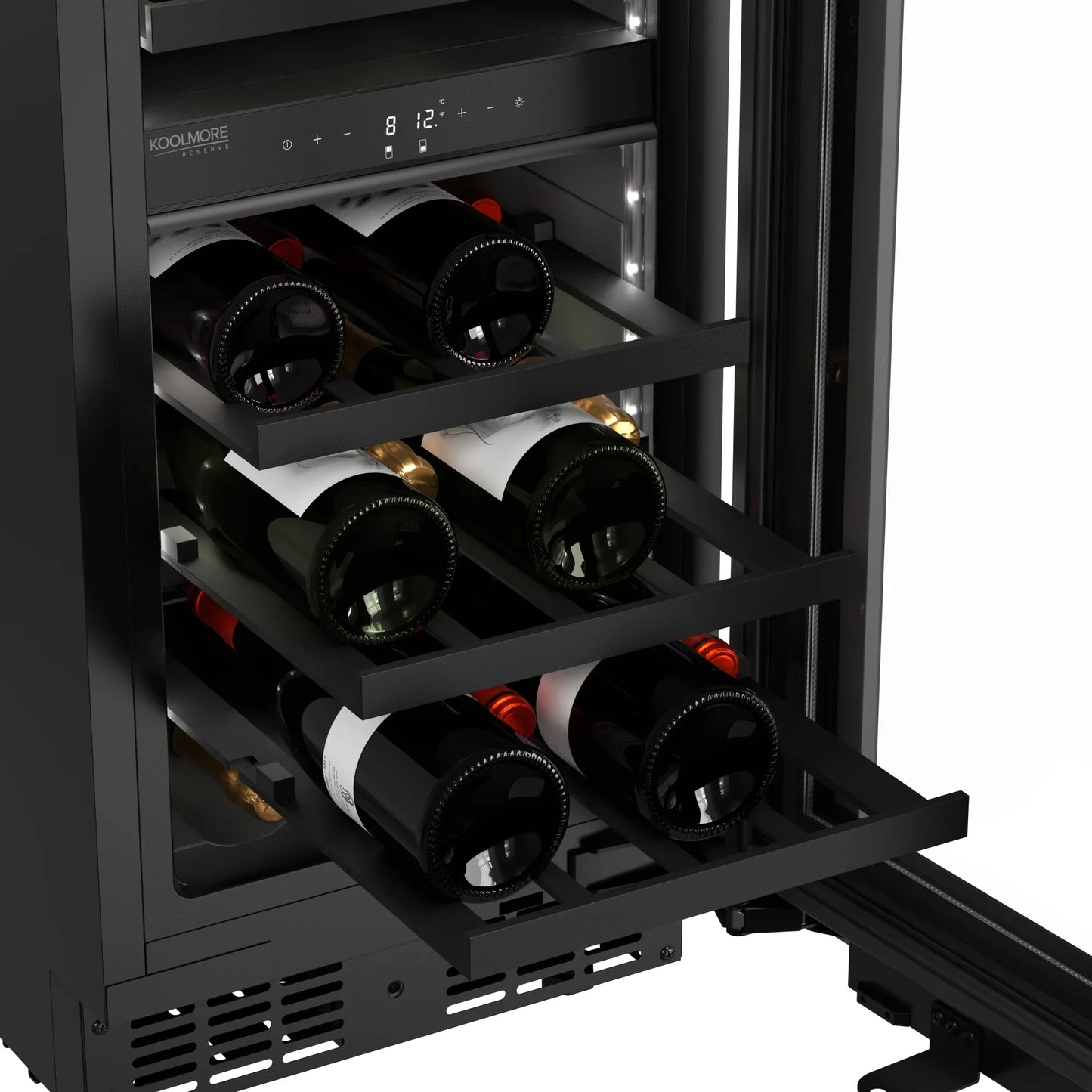 KoolMore Reserve 15 in. Under-Counter Panel Ready Dual Zone Built-in Wine Cooler and 23 Bottle Capacity in Black