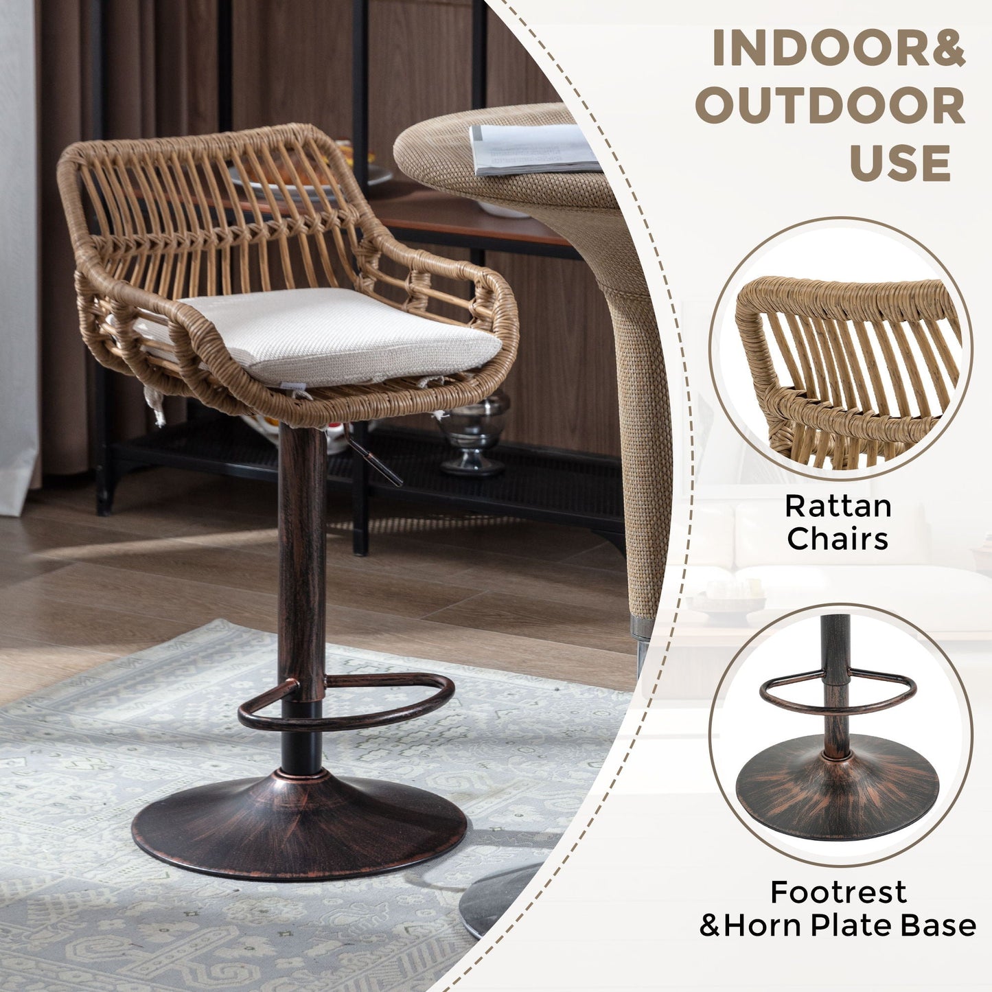 Modern Swivel Bar Stools Adjustable Counter Chairs With Footrest (Set of 2)