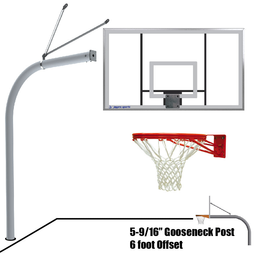 Jaypro Gooseneck Basketball System - 72 in. Acrylic Backboard, Double Rim Goal