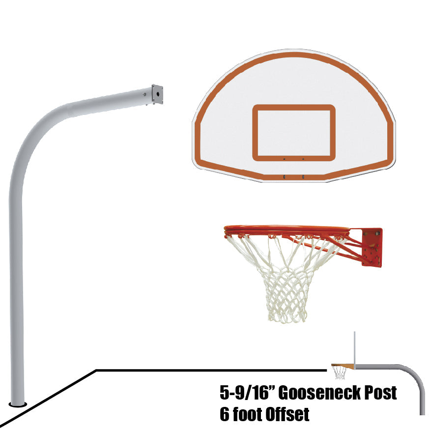 Jaypro Gooseneck Basketball System - 54 in. Aluminum Fan Backboard with Double Rim Goal