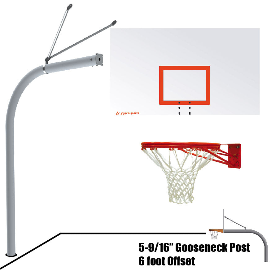 Jaypro Gooseneck Basketball System - 72 in. Steel Backboard & Double Rim Goal
