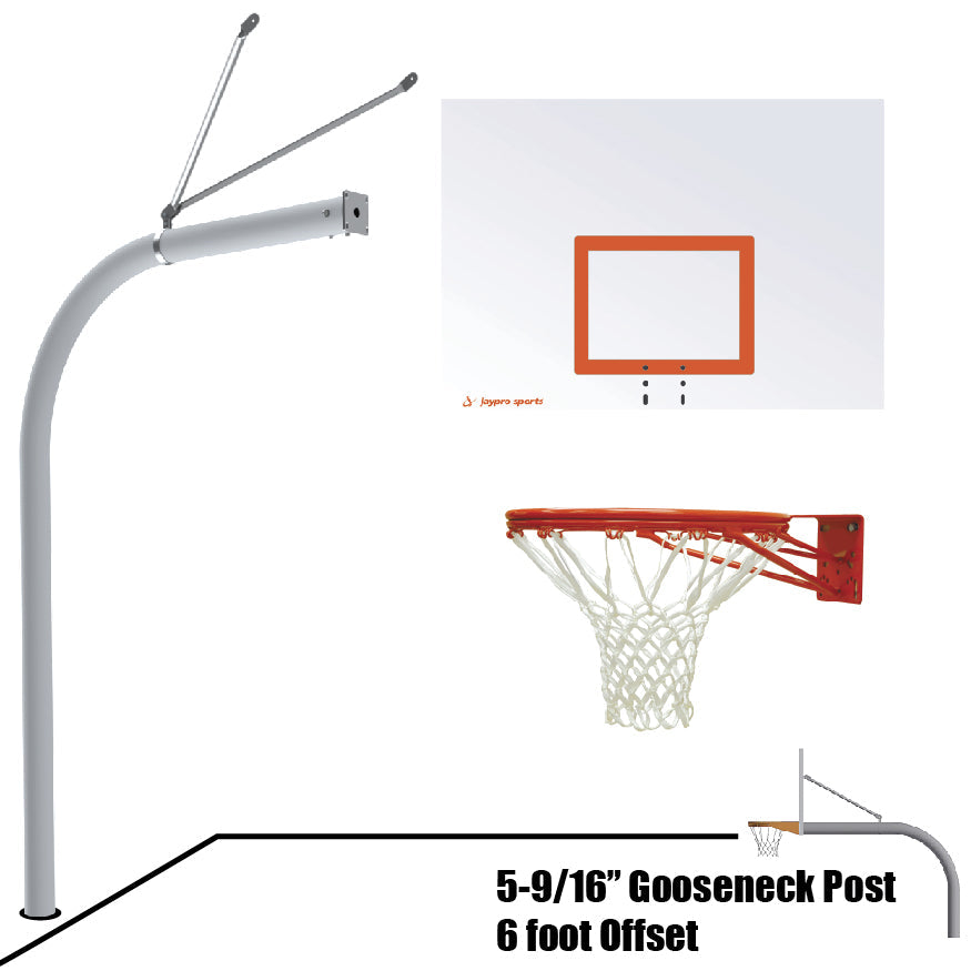 Jaypro Gooseneck Basketball System - 60 in. Steel Backboard, Double Rim Goal