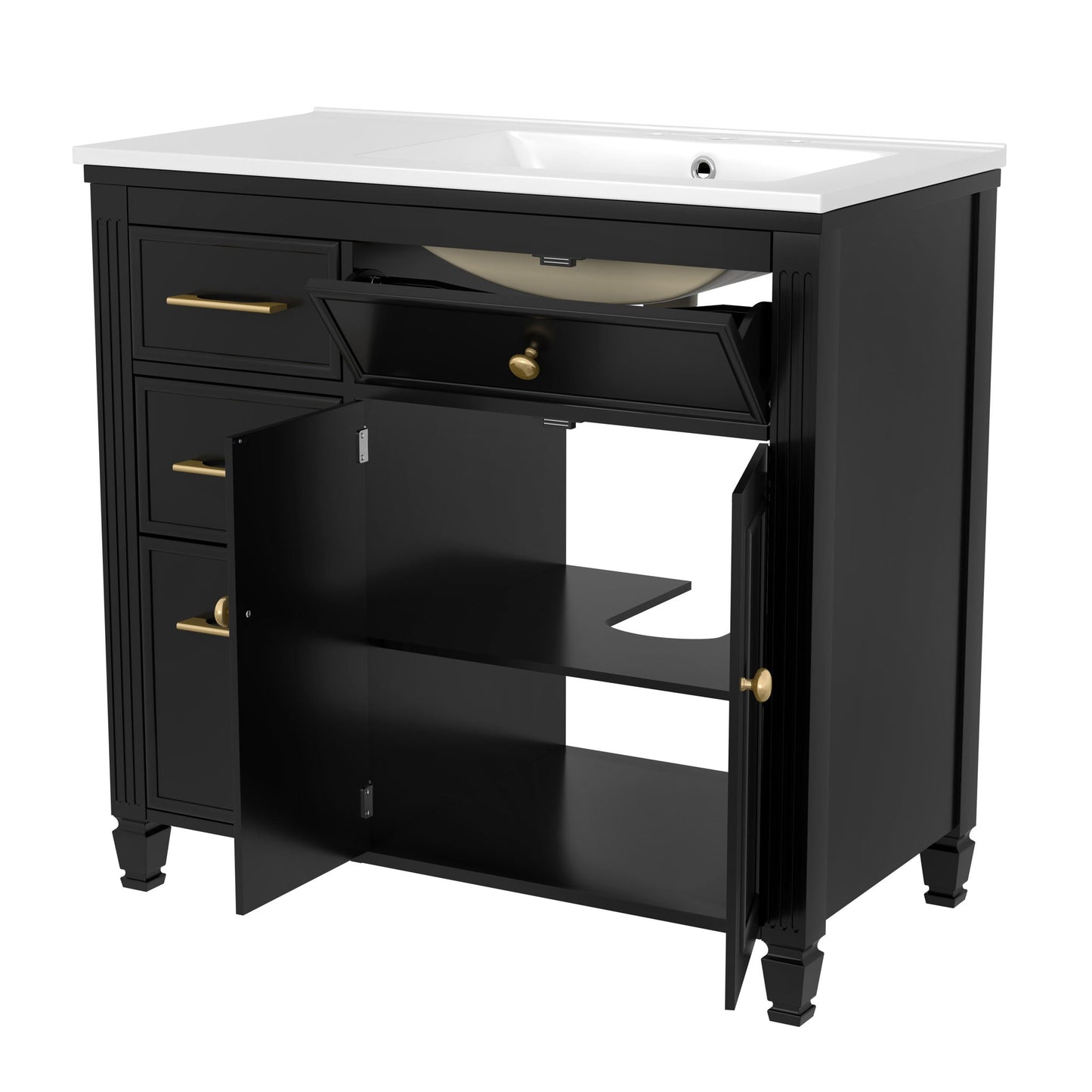 Modern Bathroom Vanity With Ceramic Sink, Freestanding