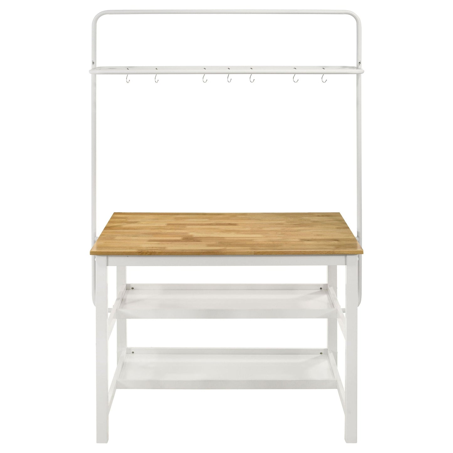 Prager - 3 Piece Kitchen Island Counter Table Set With Overhead Rack And Backless Stools - White