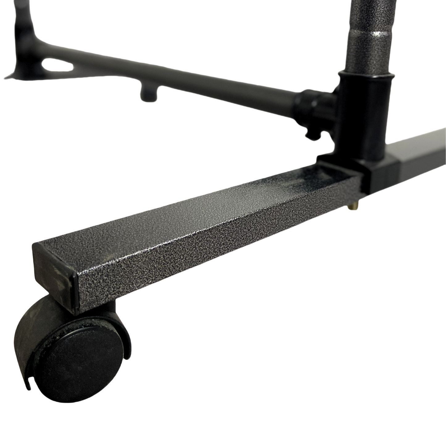 Short clothes hanger with chassis and wheels, heavy-duty rolling clothes hanger, black