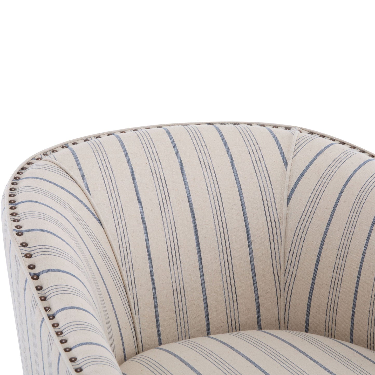 Transitional Upholstered Stripe Barrel Chair With Birch Wood Legs And Plush Cushioned Seat