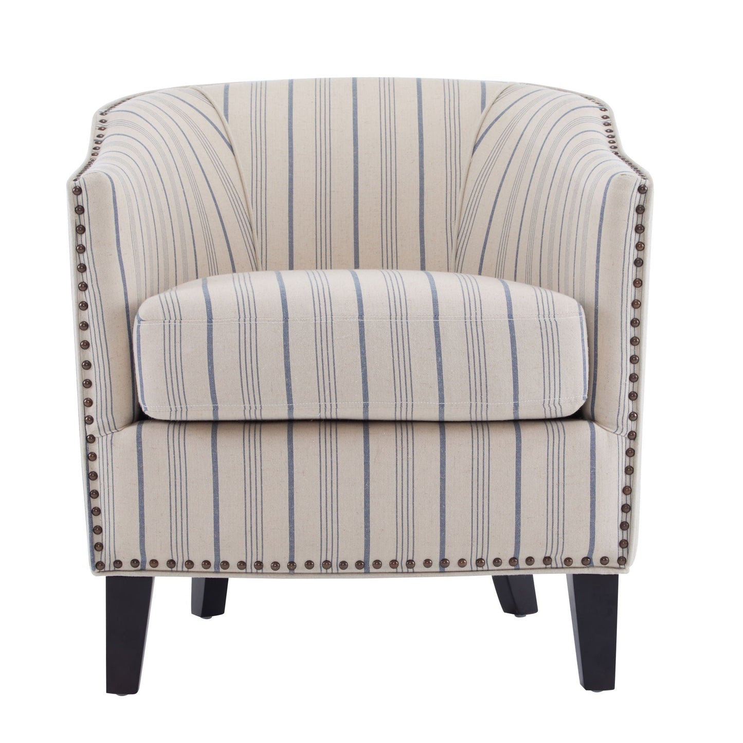 Transitional Upholstered Stripe Barrel Chair With Birch Wood Legs And Plush Cushioned Seat