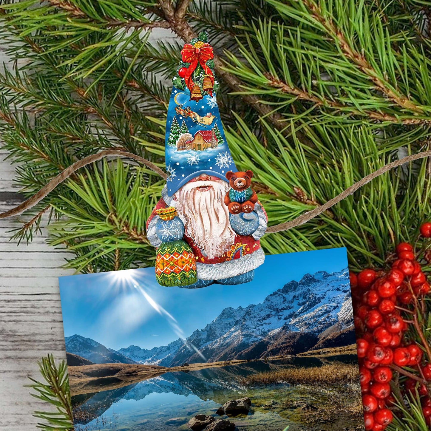 Holiday Gnomes Clip-On Eco Wood Decorative Ornaments Set of 6 by G. Debrekht  - Christmas Decor - 8090138C-S6