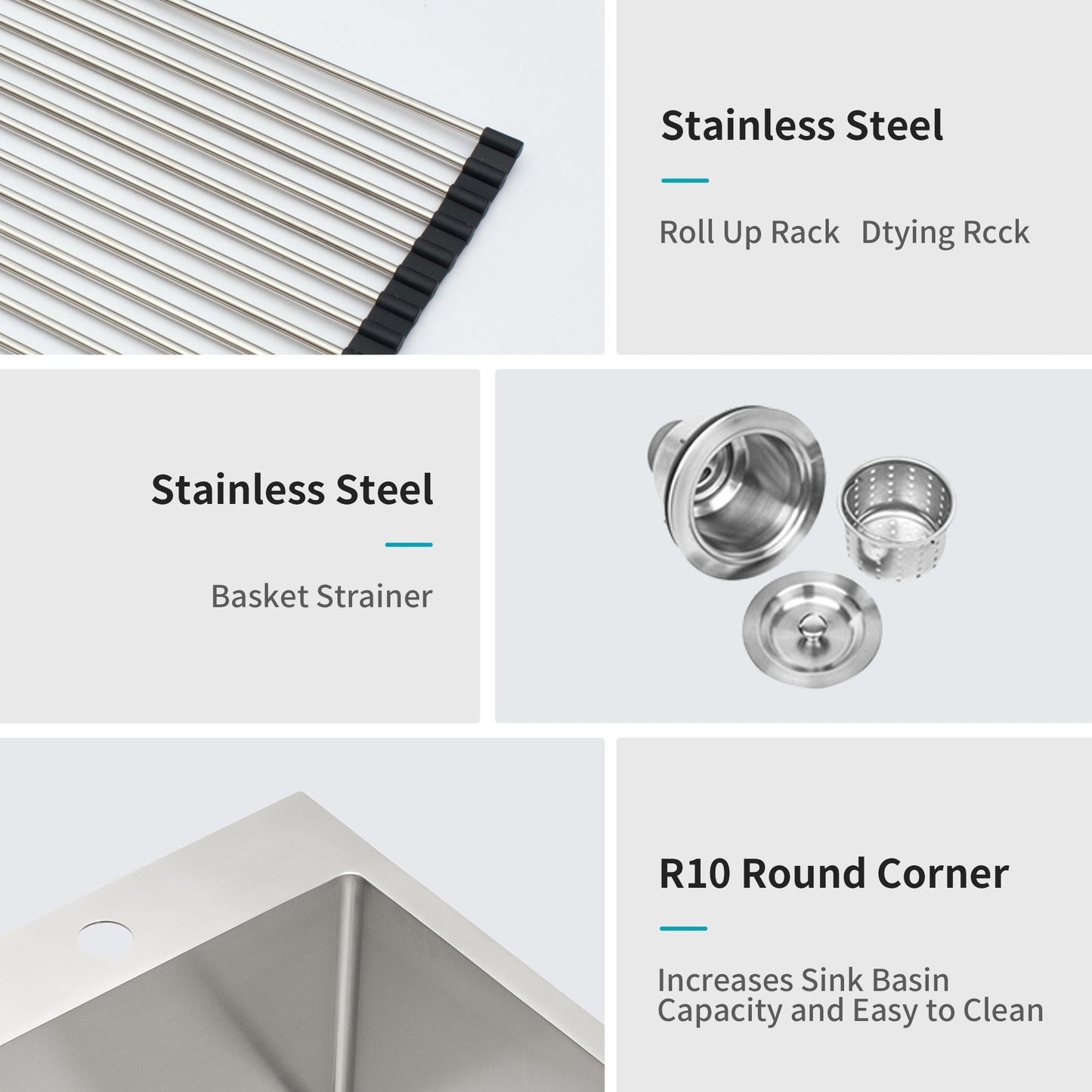 Drop In Kitchen Sink, 16 Gauge Stainless Steel, Single Bowl, Topmount Basin