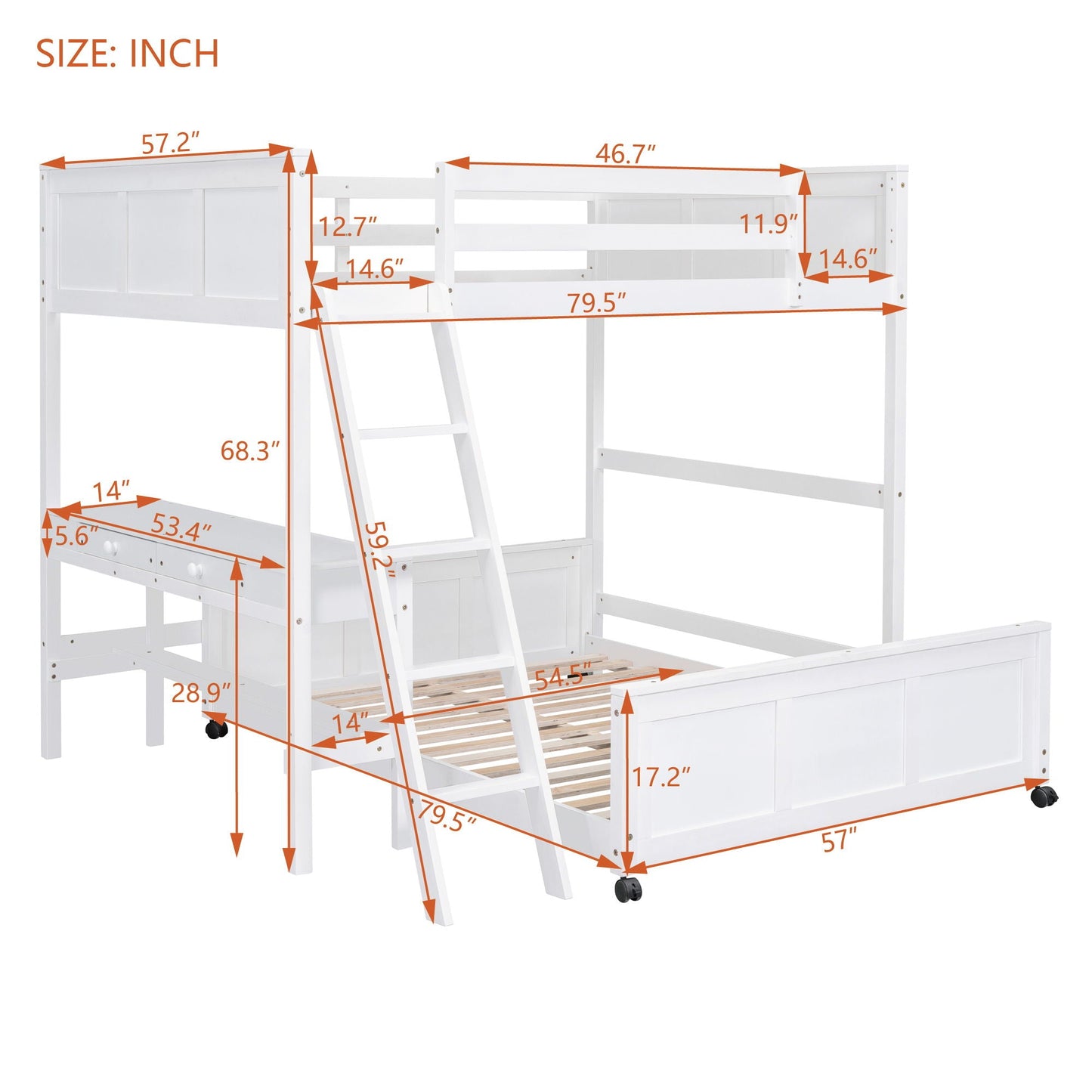 Full Over Full Bunk Bed With Desk