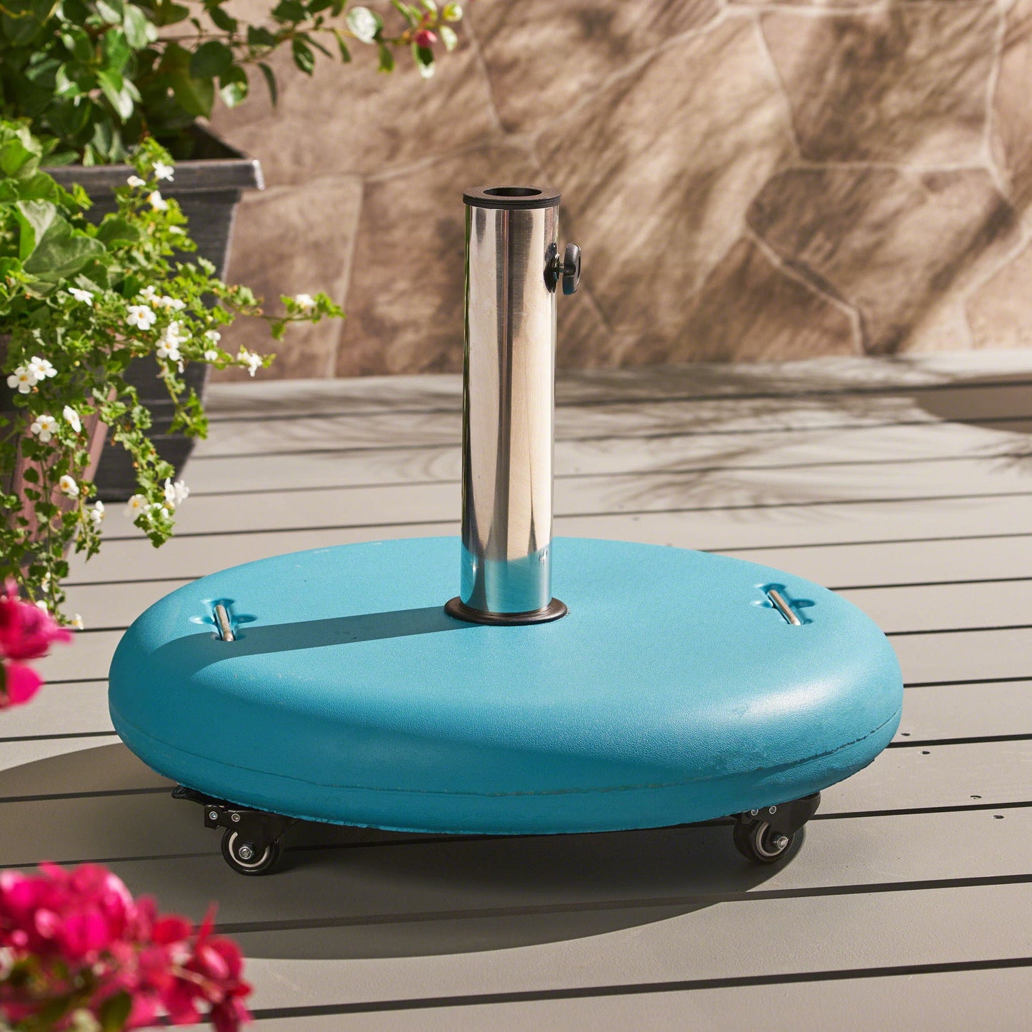 Wheelie Round Umbrella Base with Stainless Steel Holder