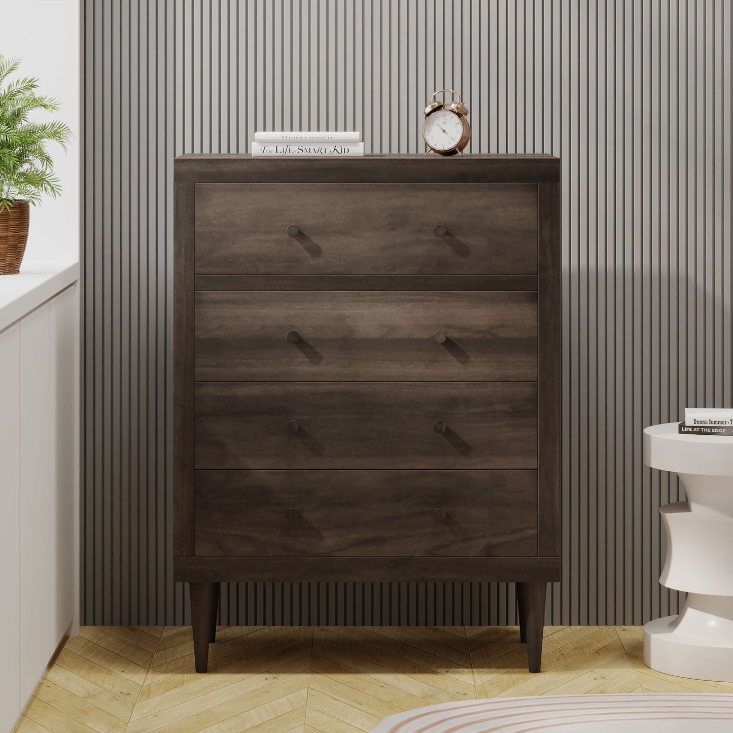 Farhart Mid Century Modern 4 Drawer Dresser - Walnut