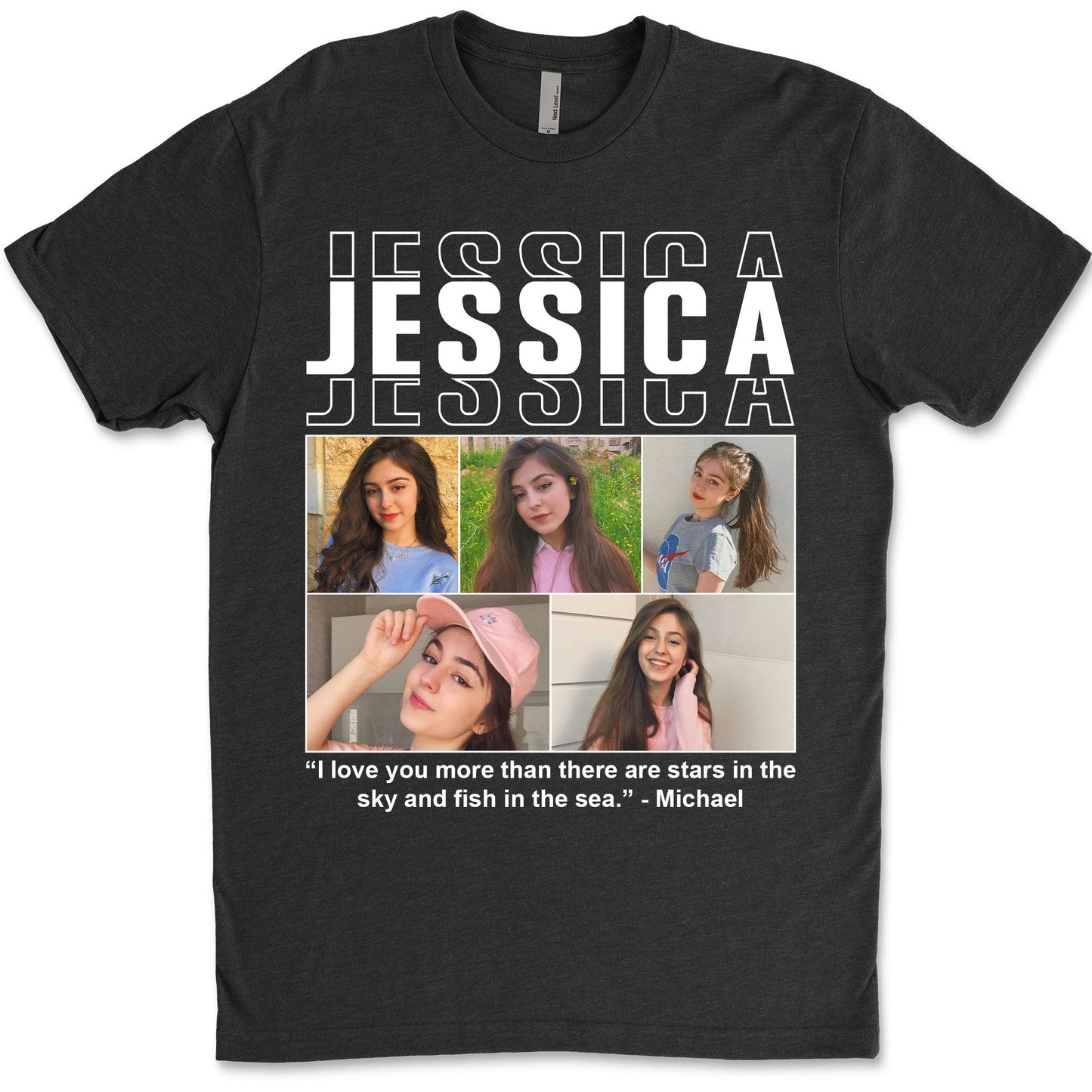 Live Preview Custom Your Own Collage Photo Idea, Personalized Christmas Family Photo, Valentine's Day Gifts for Couples Shirt Dark C1352