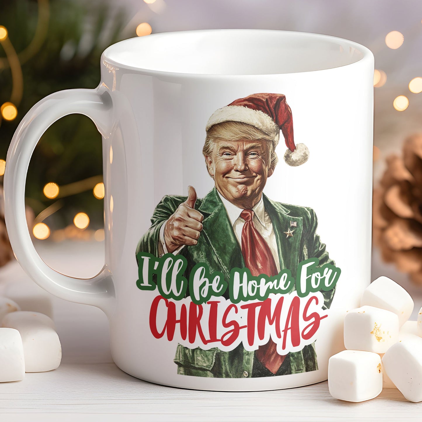 Trump I'll Be Home for Christmas Mug, Humorous Trump Christmas Mug, Christmas Republican White Mug Accent Mug C1559 - GOP