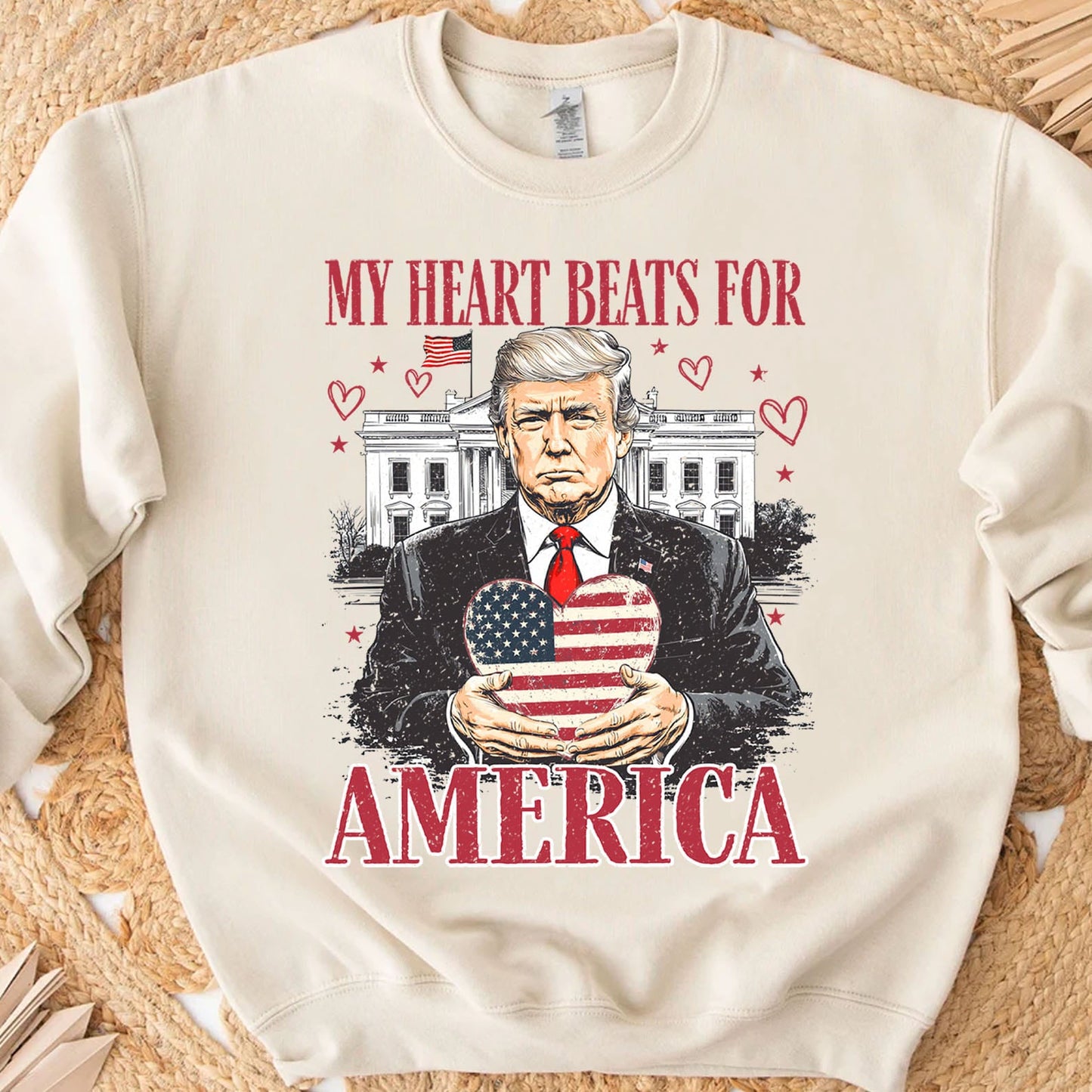 Trump My Heart Beats for America Shirt, Trump Lovers and Valentine T-Shirt, Trump Valentine's Day Sweatshirt Bright 681949 - GOP