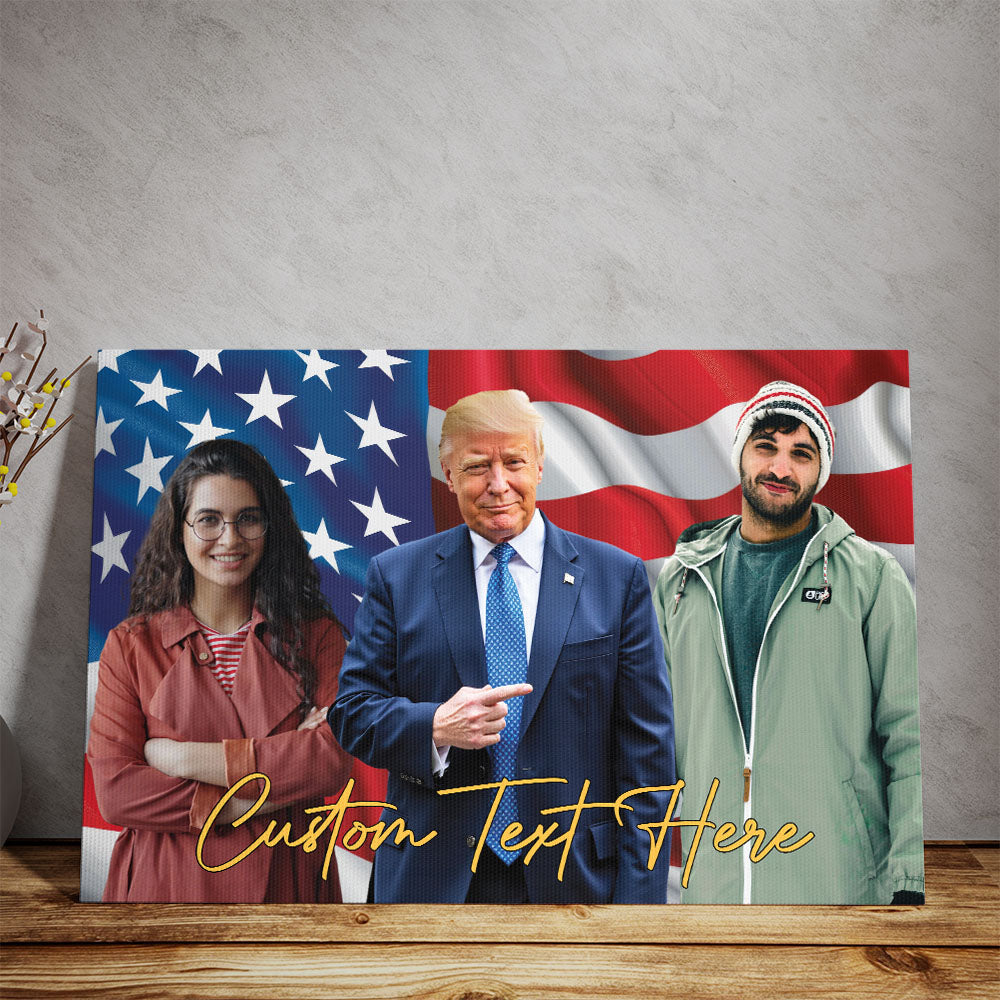 Happy Birthday Day Canvas, Personalize Custom Photo with Trump, Photo with Trump, Donald Trump President, Family Gift Decoration 682021 - GOP