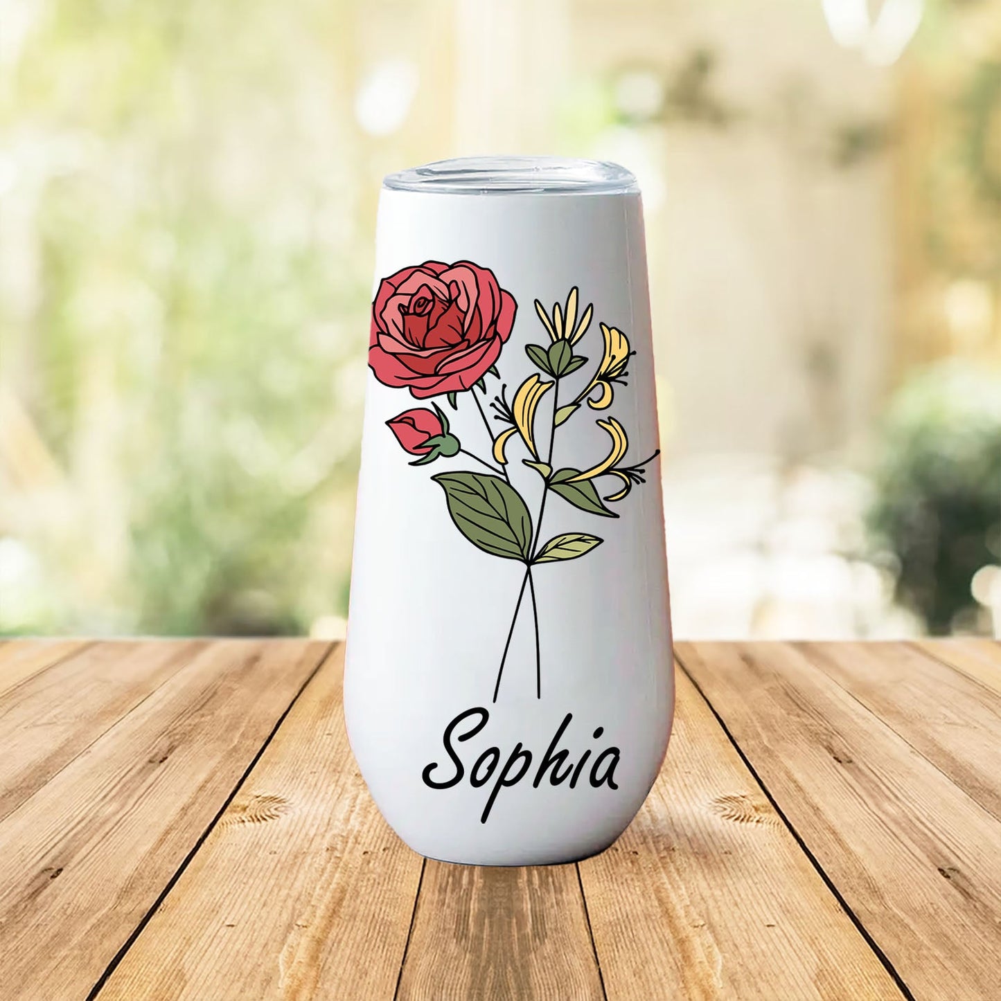 Custom Name With Birth Flower Curved 6oz Tumbler, Personalized Champagne Tumbler, Gift For Mom, Gift For Wife 682095