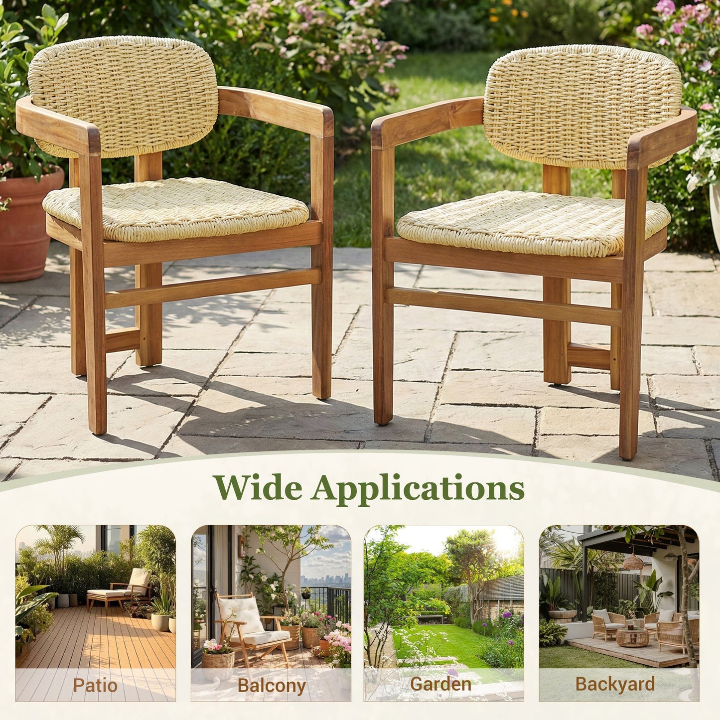 Outdoor Woven Rattan Chair Set Two Accent Chairs