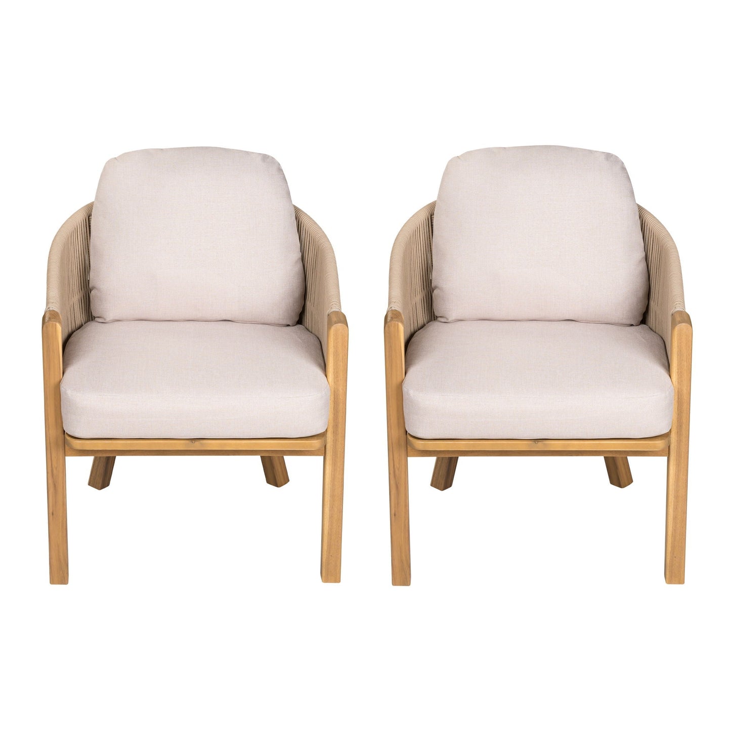 Grotta Outdoor Dining Arm Chair (Set of 2) - Teak / Beige