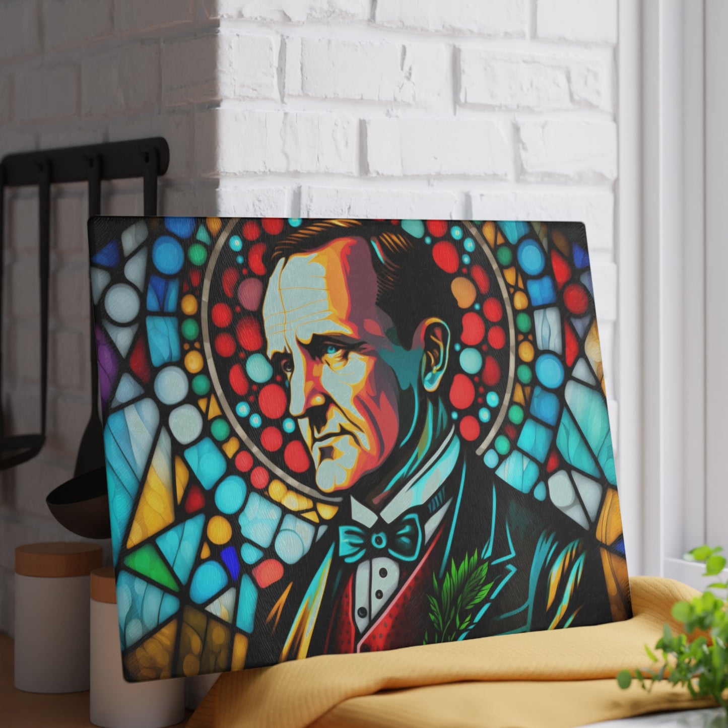 Calvin Coolidge Stained Glass Cutting Board - Premium Patriotic Kitchen Decor